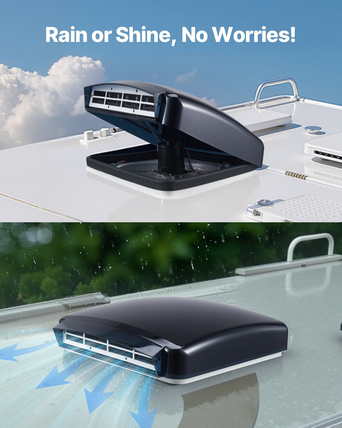 VEVOR Ventilador de Ventilación para RV, Potente Ventilador Reversible de 10 Velocidades con Control Remoto, Cubierta de Lluvia Incorporada, Tapa Superior Eléctrica, Aspa 30,5 cm, 22 W, Blanco