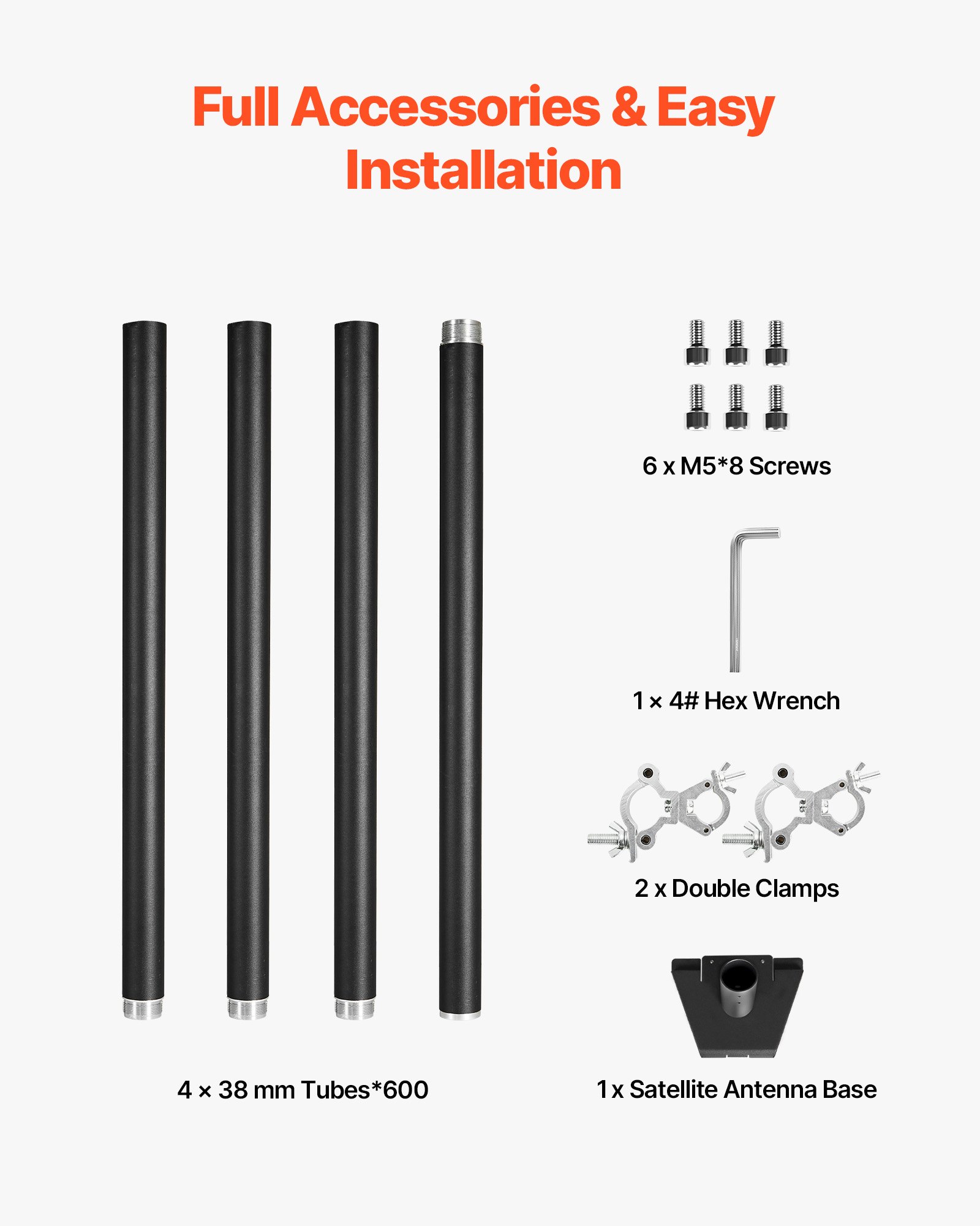 VEVOR Starlink RV Ladder Mount, 360°Adjustable Angle Mounting Standard Gen 3 Pipe Kit, Heavy-Duty Steel Extra Long Starlink RV Ladder Adapter, Compatible with Gen3 and V3, Easy to Assembly, Black