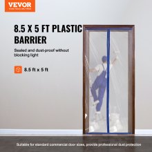 VEVOR Puerta Antipolvo de 2,6 x 1,52 m, Puerta de Protección contra el Polvo con Cremallera Magnética y Cinta Adhesiva de Doble Cara Cortina Plástico para Renovación, Transformación, Saneamiento, Obra
