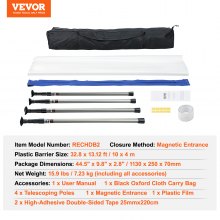 VEVOR Kit de Puerta Antipolvo de 10x4m con Postes Telescópicos Puerta de Protección contra el Polvo de PE 1,1-3,66 m con Bolsa Magnética Cremallera para Decoración de Interiores de Obras de Renovación