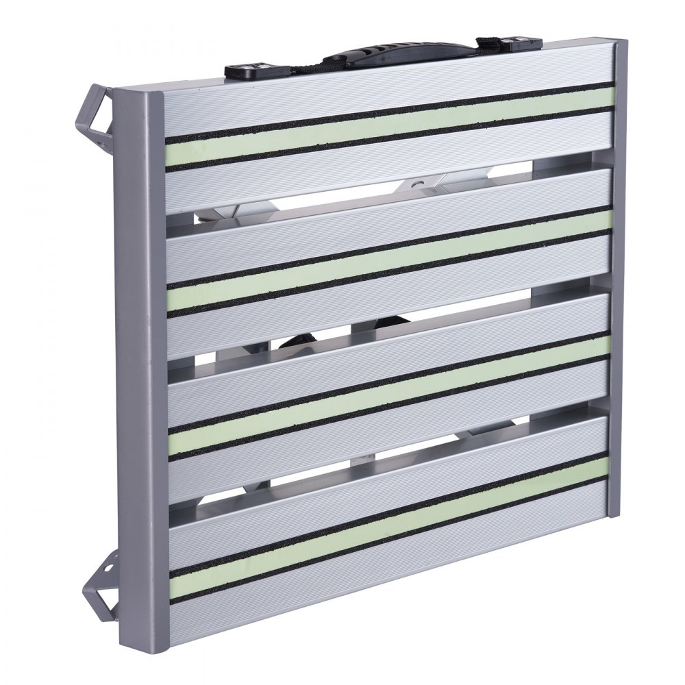 VEVOR Taburete Plegable de Aleación de Aluminio Taburete Portátil Carga de 150 kg 4 Alturas Ajustables con Amplia Superficie Antideslizante, Pies de Goma, Tiras Reflectantes, Mango para Autocaravana