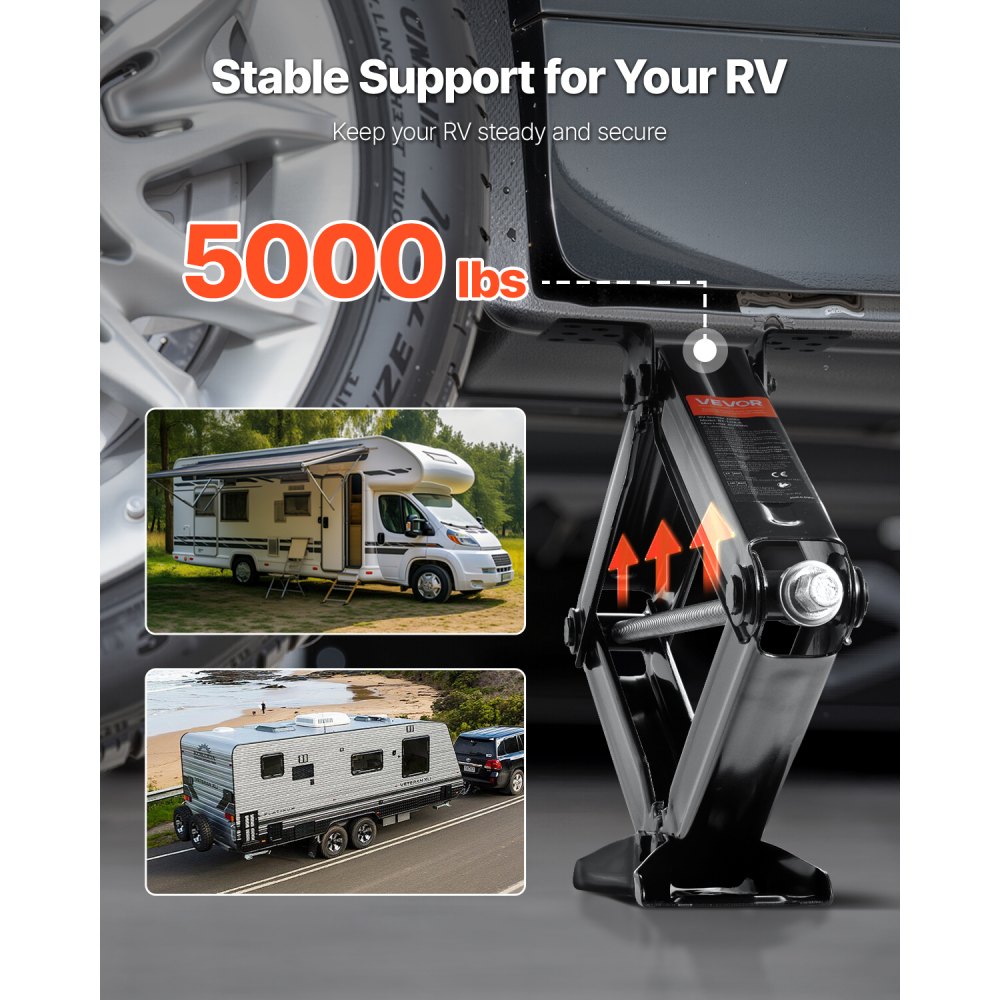 VEVOR Gatos de Tijera de 2277 kg para Autocaravanas, 2 uds, con Manivela, Nivel de Burbuja y Enchufe, no Se Doblan ni Deforman Fácilmente, 665 x 182 x 103 mm, Rango de Elevación de 10 a 60 cm