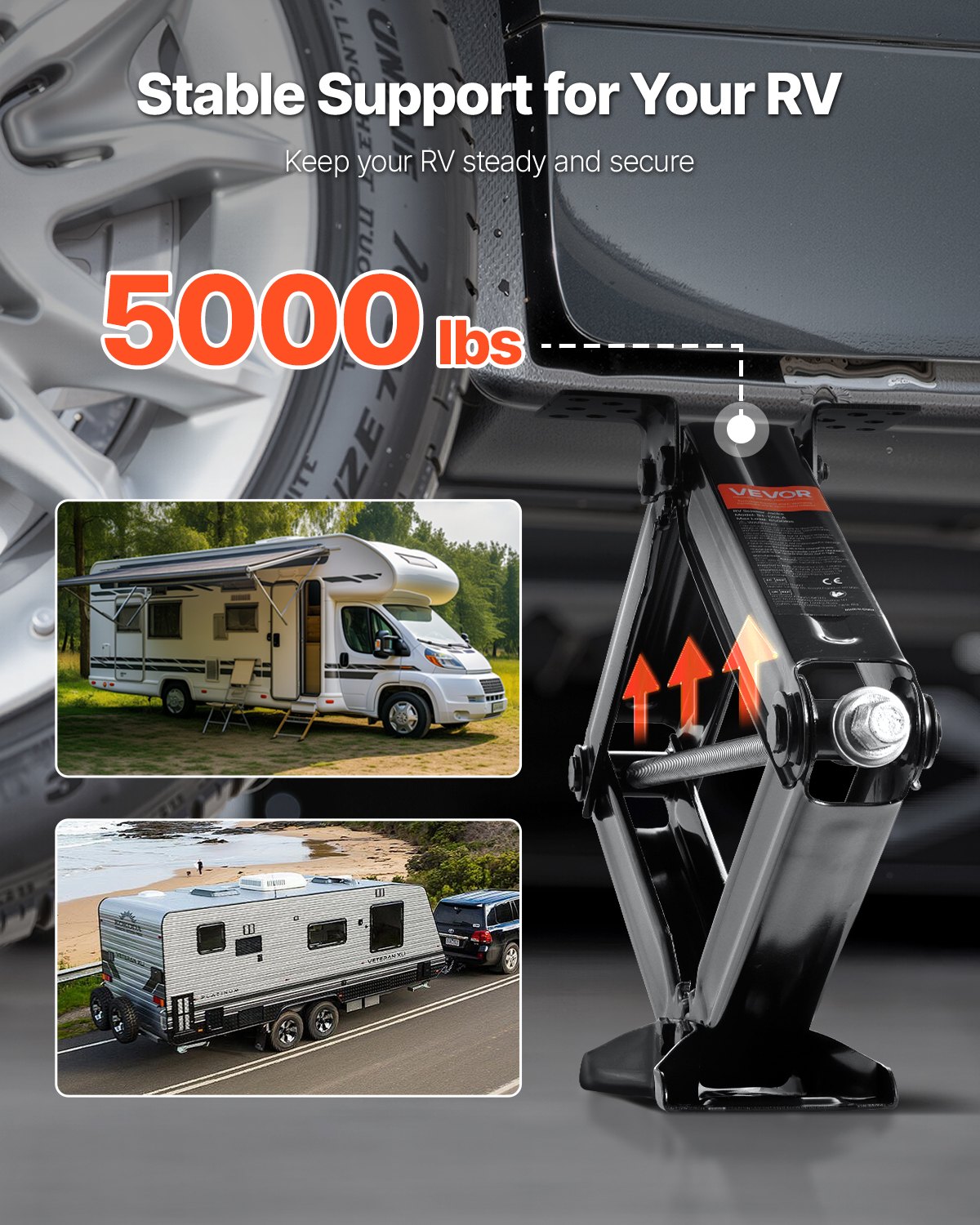 VEVOR Gatos de Tijera de 2277 kg para Autocaravanas, 2 uds, con Manivela, Nivel de Burbuja y Enchufe, no Se Doblan ni Deforman Fácilmente, 665 x 182 x 103 mm, Rango de Elevación de 10 a 60 cm