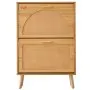 Zapatero VEVOR con acabado de madera natural, compartimentos dobles y paneles de ratán tejido para un almacenamiento con estilo.