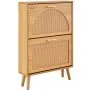 Elegante zapatero VEVOR con puertas de dos compartimentos con detalles de ratán y elegantes tiradores dorados.
