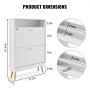 Dimensiones del zapatero VEVOR: 47,44&quot; x 31,5&quot; x 9,33&quot; con compartimentos de 15&quot;, estante superior de 5,9&quot;, blanco, patas de madera.