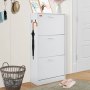 VEVOR Narrow Shoe Cabinet, White Shoe Rack, 600 x 237 x 1200 mm, Shoe Cabinet with 3 Drop-Down Doors + Top Storage Compartment, Shoe Chest with 45.35 kg Load Capacity, Solid Wood Shoe Storage Cabinet for Hallway