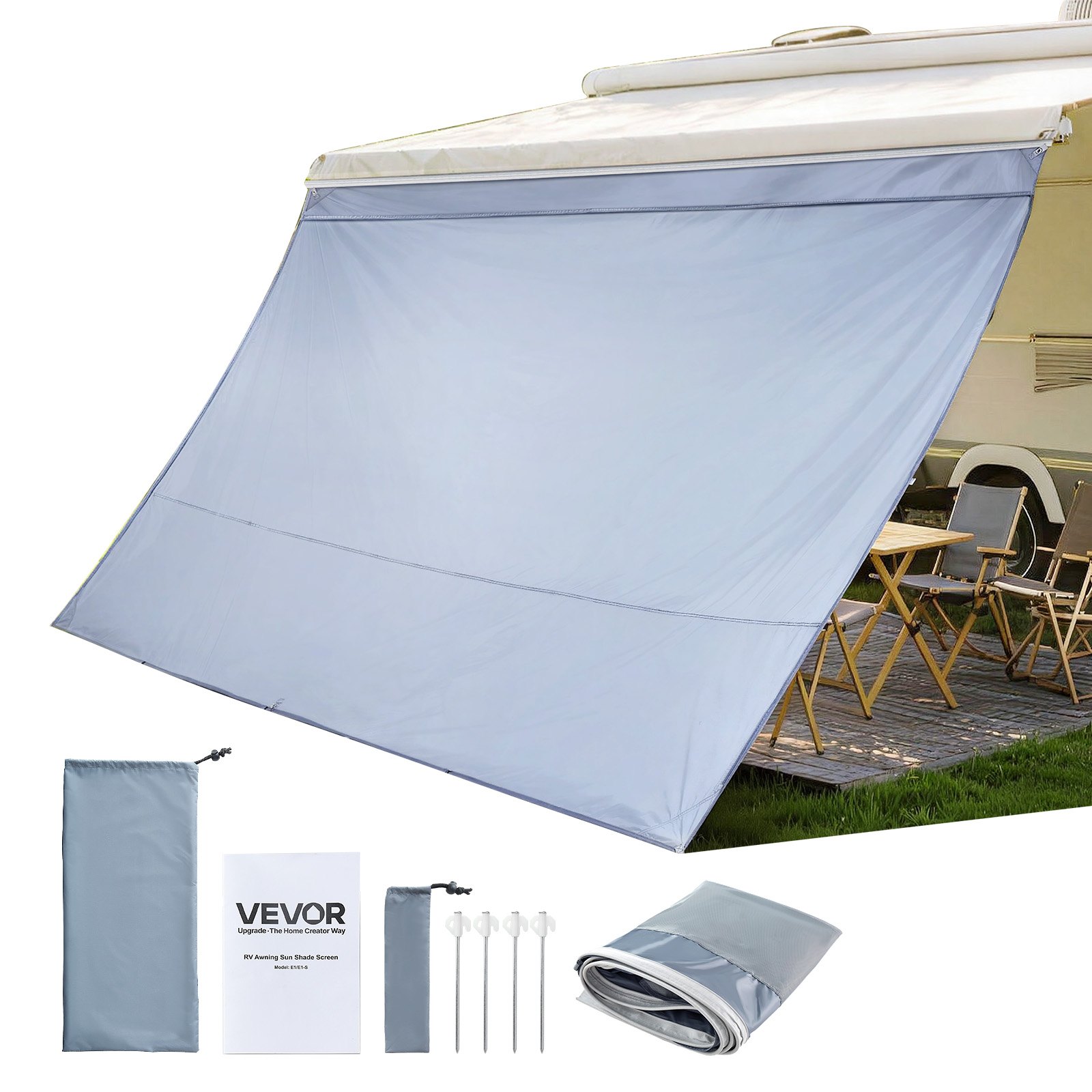 VEVOR Toldo para Caravana 2 x 3,7 m, Compatible con Toldo de 4 m, con Funda de Poliuretano con Cremallera UV50+ y Malla de Poliéster de Doble Costura para Caravanas, Autocaravana, Viajes, Acampadas