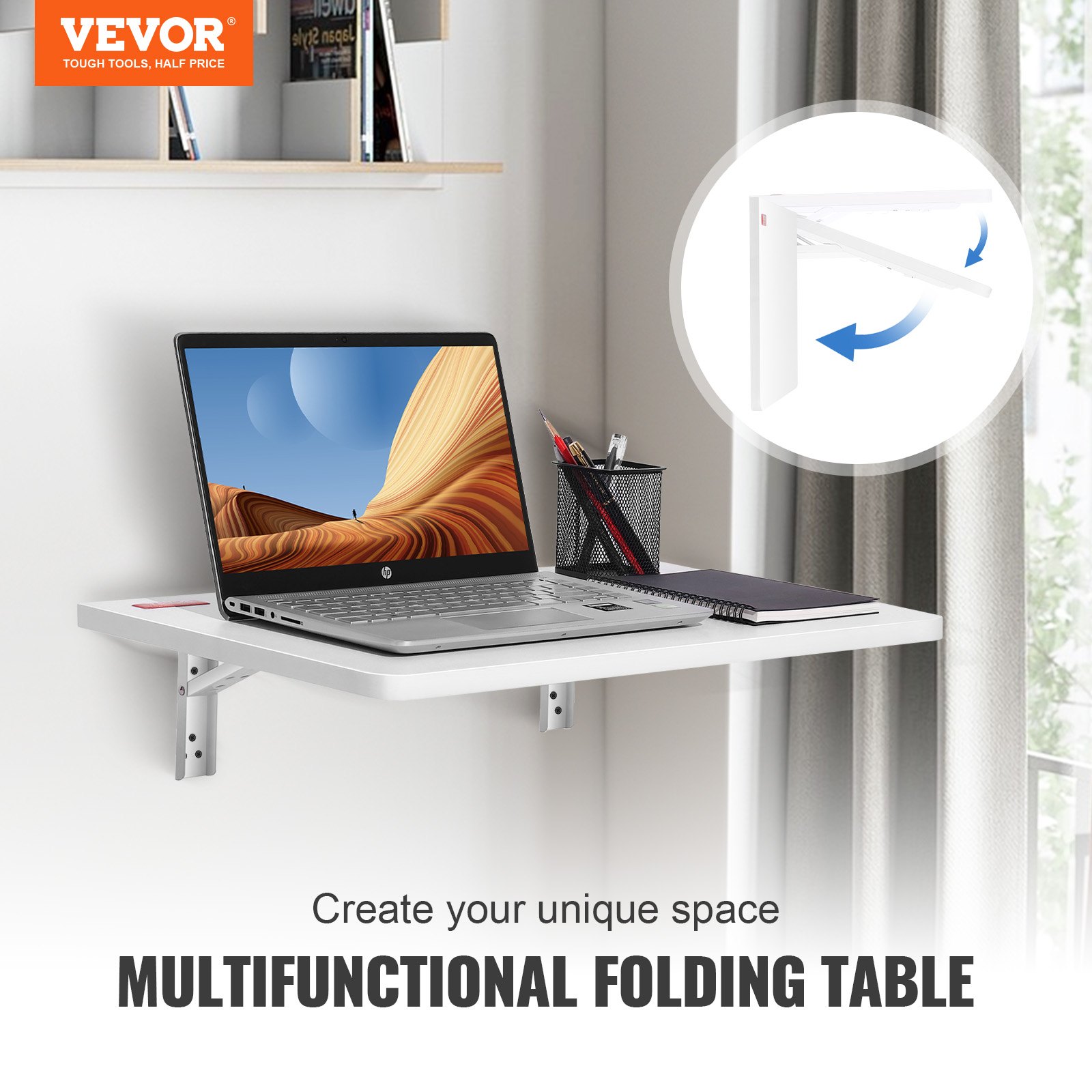 VEVOR Mesa Plegable de Pared 60x39,7x15 cm Escritorio Plegable de Pared Hecho de Tablero de Partículas Mesa Abatible Carga 45kg Instalación Fácil para Espacios Limitados Cocina Comedor Dormitorio Loft