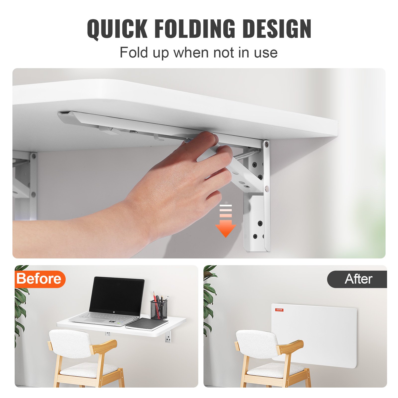 VEVOR Mesa Plegable de Pared 60x39,7x15 cm Escritorio Plegable de Pared Hecho de Tablero de Partículas Mesa Abatible Carga 45kg Instalación Fácil para Espacios Limitados Cocina Comedor Dormitorio Loft