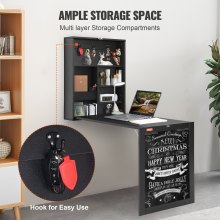 VEVOR Mesa Plegable de Pared 60x16,5x75 cm Escritorio Plegable de Pared Hecho de Tablero de Partículas Mesa Abatible de Pared con Pizarra y Ganchos para Espacios Limitados, Cocina, Comedor, Dormitorio