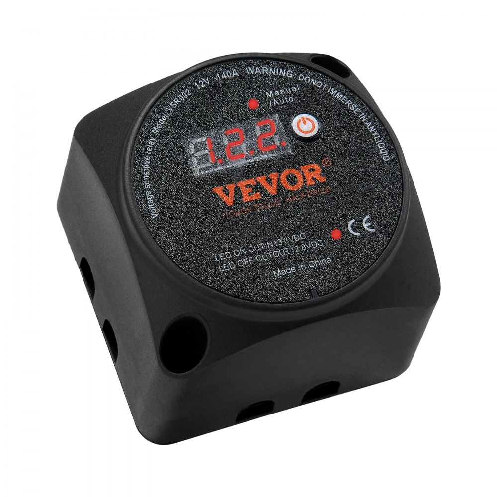 VEVOR Kit Aislador de Batería Dual, 12 V 140 A Modos Manual y Automático Relé Sensible al Voltaje con Pantalla LCD, Aislador de Batería para Cámper Vehículo Todoterreno Caravana Camión Barco Yate