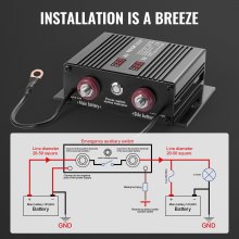 VEVOR Aislador Inteligente de Batería Dual de 250 A, 12 V/24 V, Aislador de Batería de Relé Sensible al Voltaje VSR Universal Inteligente con Pantalla LCD, para Controla de Coche, Camión, ATV, RV