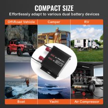 VEVOR Aislador Inteligente de Batería Dual de 250 A, 12 V/24 V, Aislador de Batería de Relé Sensible al Voltaje VSR Universal Inteligente con Pantalla LCD, para Controla de Coche, Camión, ATV, RV