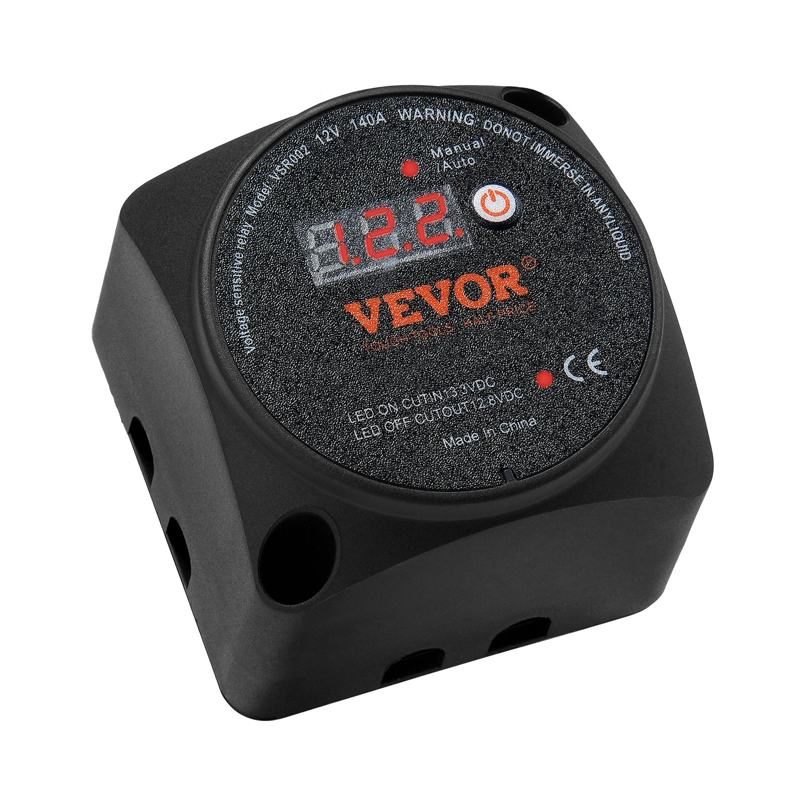 VEVOR Aislador de Batería Dual 12 V 140 A Modos Manual y Automático Relé Sensible al Voltaje con Pantalla LCD, Aislador de Batería Inteligente para Vehículo Todoterreno Caravana Camión Barco Yate