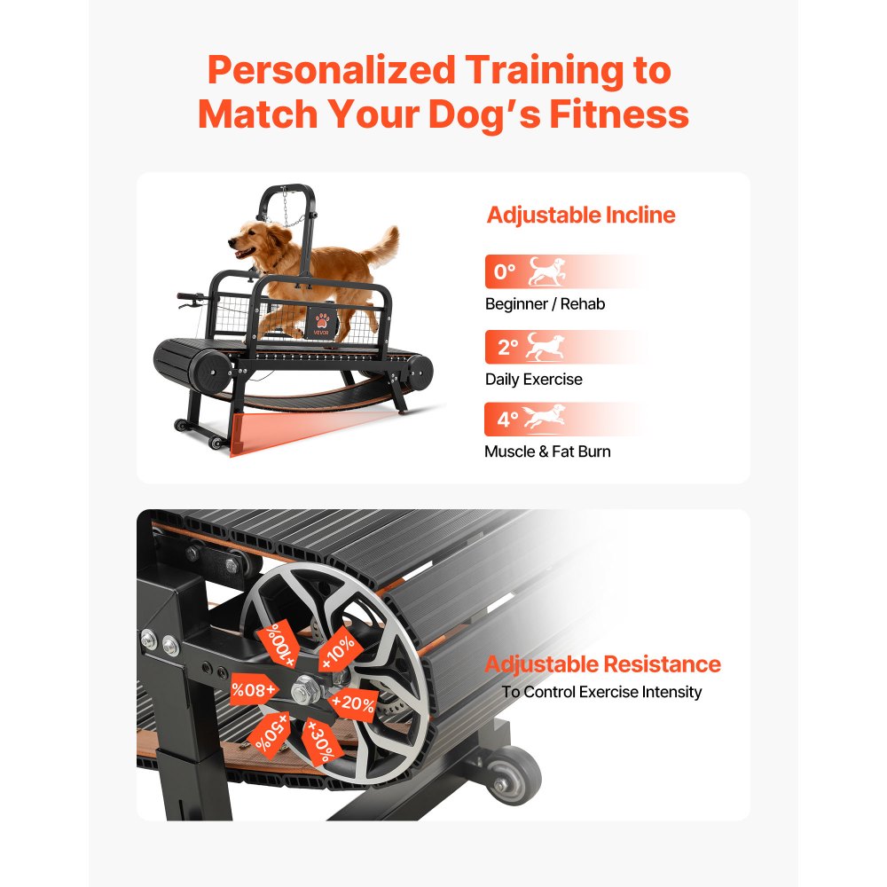 VEVOR Cinta de Correr para Perros Grandes Medianos sin Motor 191 x 57 x 140 cm, Soporte 199,58 kg, Máquina de Ejercicio Interior Perros, con Rampa Ajustable y Ruedas, Altura de Inclinación de 11 cm