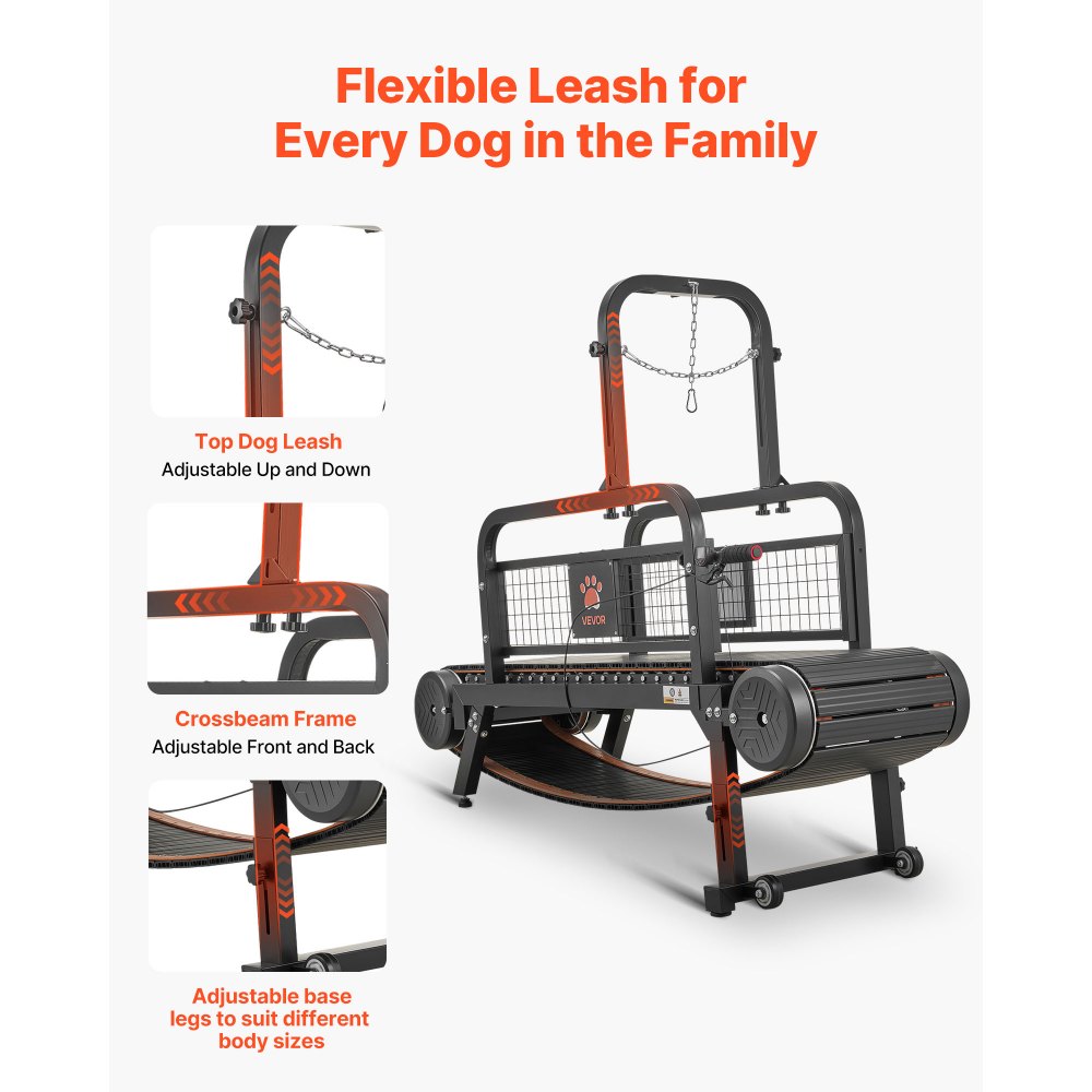 VEVOR Cinta de Correr para Perros Grandes Medianos sin Motor 191 x 57 x 140 cm, Soporte 199,58 kg, Máquina de Ejercicio Interior Perros, con Rampa Ajustable y Ruedas, Altura de Inclinación de 11 cm