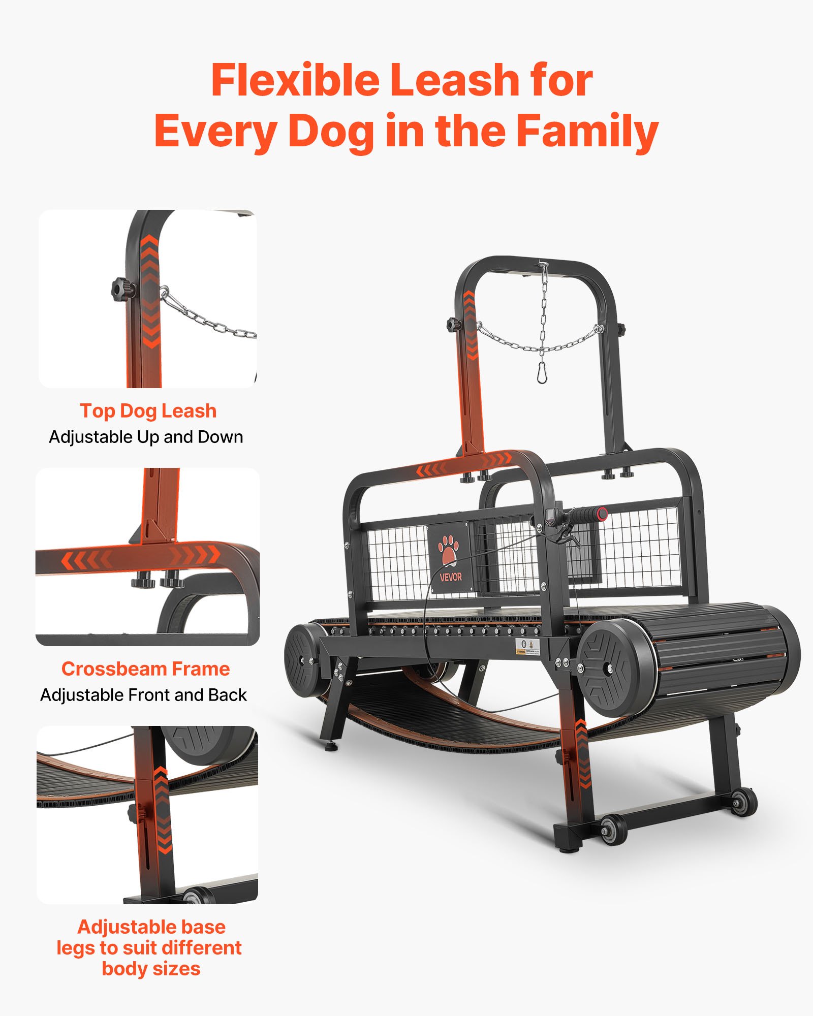 VEVOR Cinta de Correr para Perros Grandes Medianos sin Motor 191 x 57 x 140 cm, Soporte 199,58 kg, Máquina de Ejercicio Interior Perros, con Rampa Ajustable y Ruedas, Altura de Inclinación de 11 cm