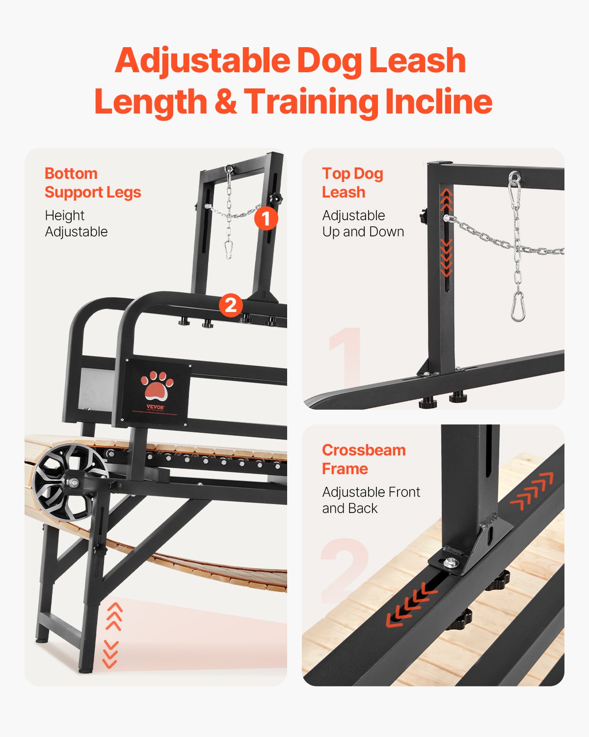 VEVOR Cinta de Correr para Perros Grandes de 190 x 56 x 143 cm, Capacidad de Carga de 100 kg, Máquina para Correr para Perros con Rampas Ajustables, Equipo de Ejercicio para Perros Grandes, Negro