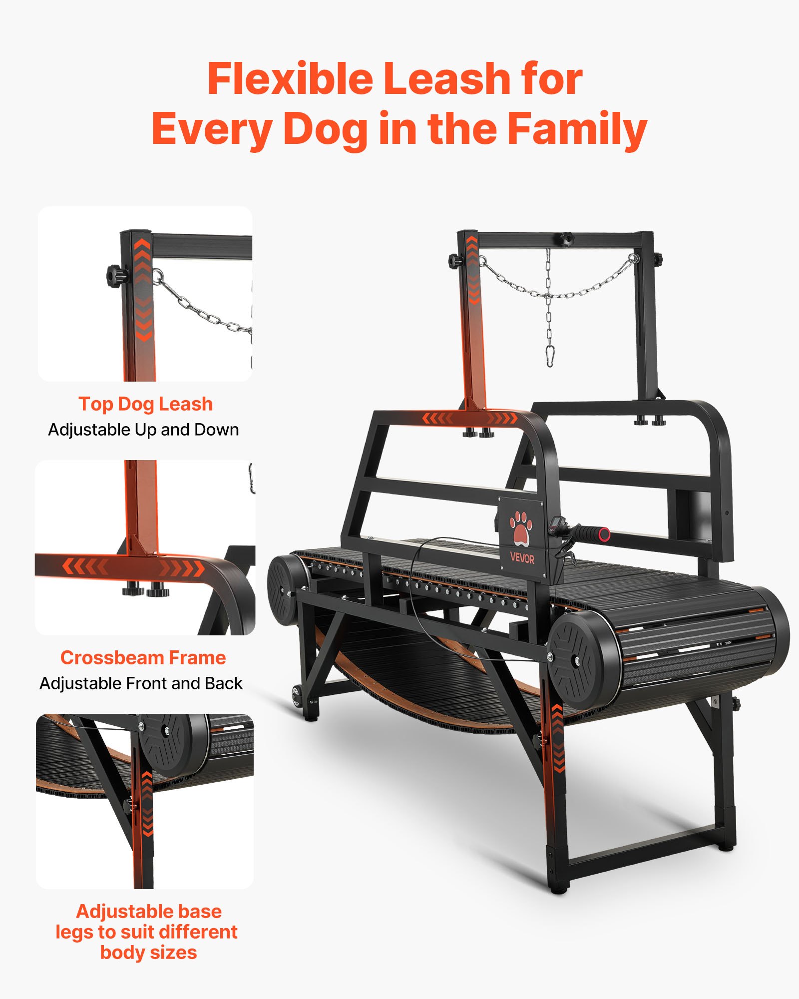 VEVOR Cinta de Correr para Perros Medianos Grandes sin Motor 190 x 56 x 145 cm, Soporte 199,58 kg, Máquina de Ejercicio Interior Perros, Altura de Inclinación de 15 cm, con Rampa Ajustable y Ruedas