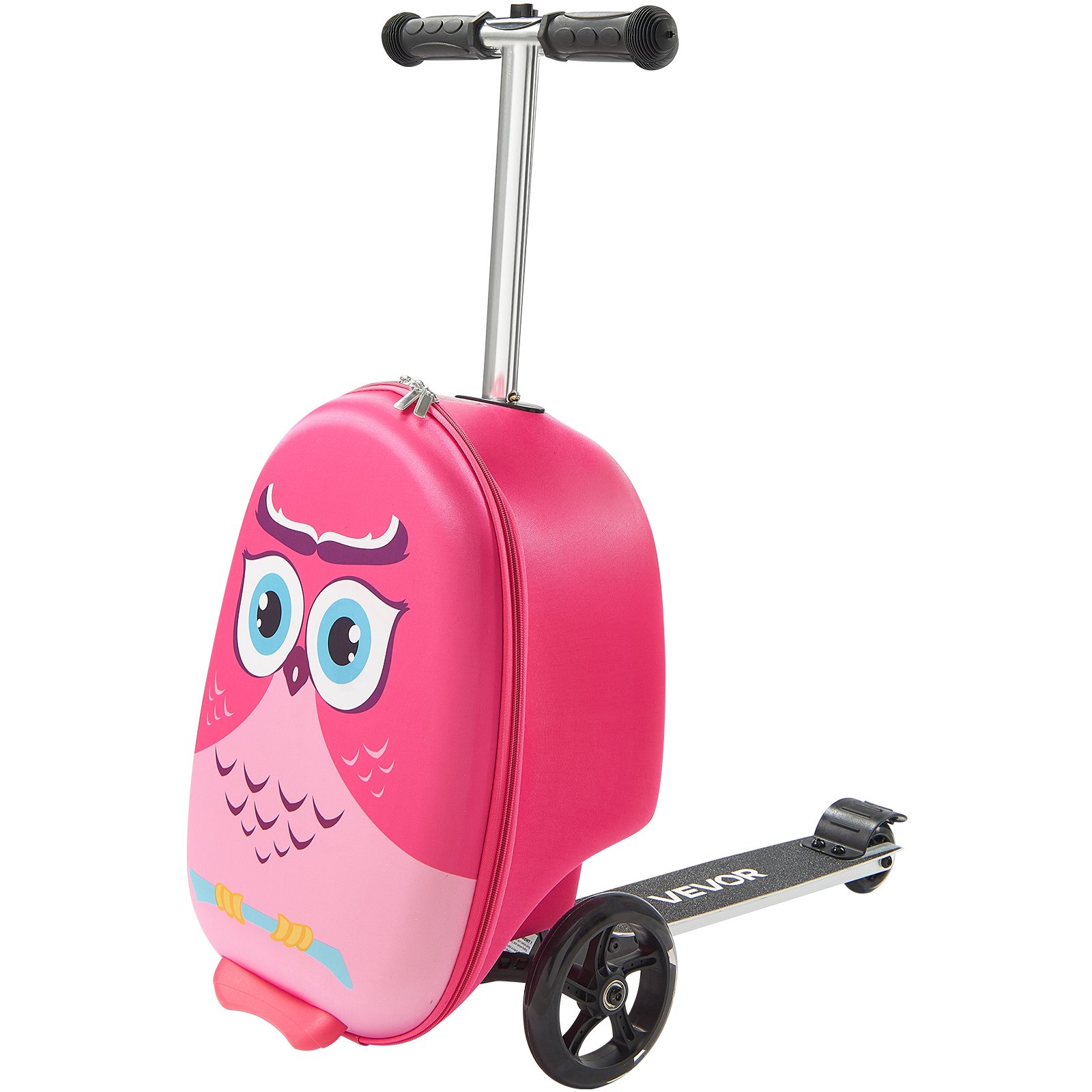 VEVOR Maleta Patinete Infantil 315x670x790 mm Capacidad de 20 L con Ruedas de Poliuretano Asa Ajustable Agarre Antideslizante de TPR Plegable y Ligera para Niños Mayores de 5 Años para Viajar, Rosa