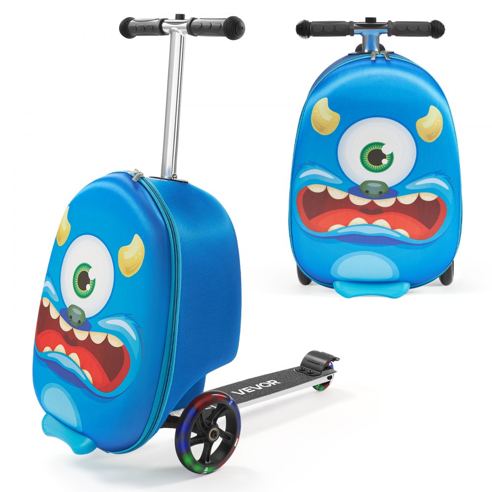 VEVOR Maleta Patinete Infantil 315x670x790 mm Capacidad de 20 L con Ruedas de Poliuretano Asa Ajustable Agarre Antideslizante de TPR Plegable y Ligera para Niños Mayores de 5 Años para Viajar, Azul