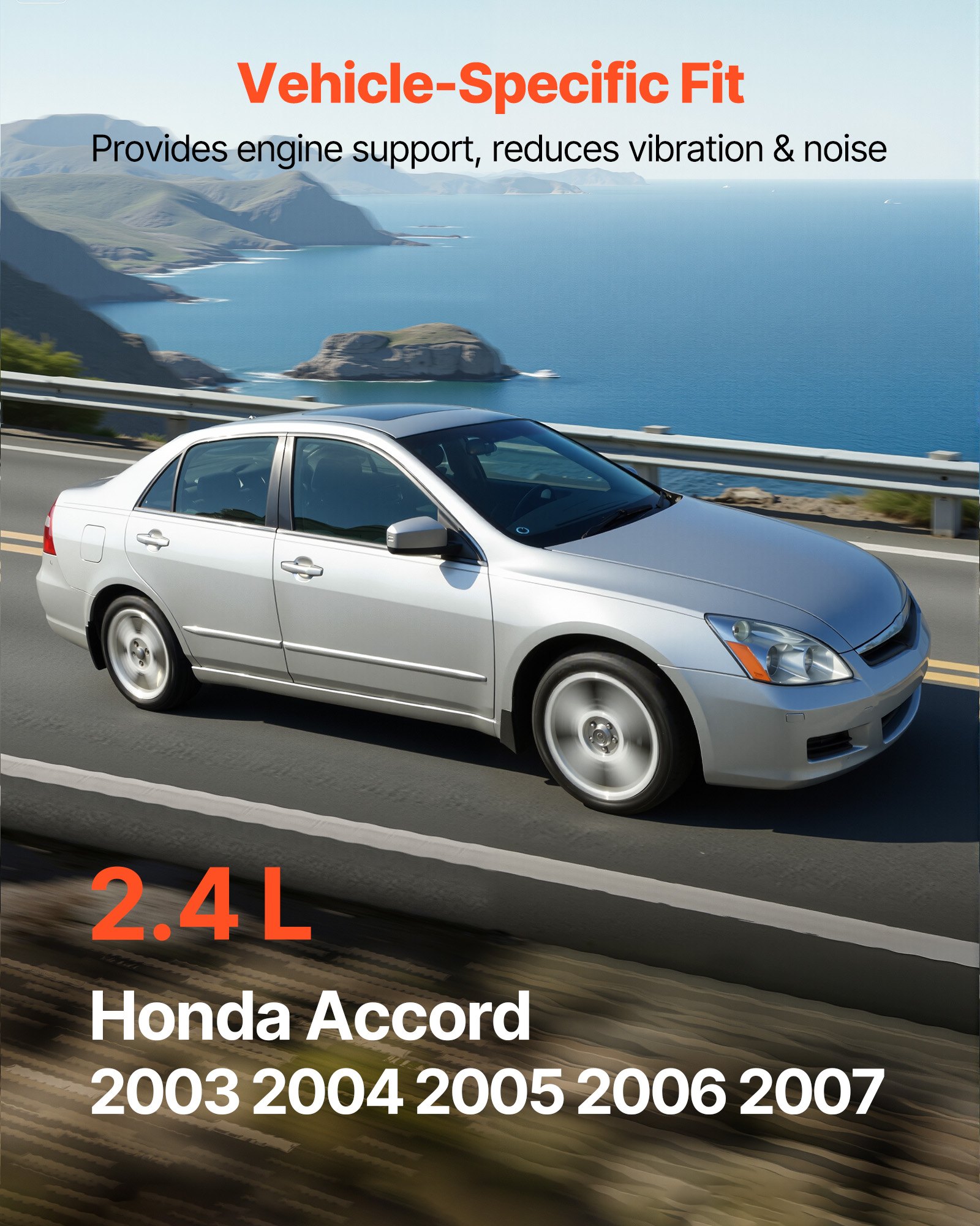 VEVOR Kit de Montaje de Motor y Transmisión, 6 Piezas, Compatible con Honda Accord 2,4 L L4 2003-2007, Reemplaza OE A4526HY, A4517, A4516, A4510, A4509, A4542, 180 x 140 x 160 mm, Color Negro