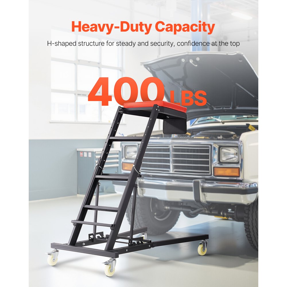 VEVOR Enredadera Superior Automotriz Altura Ajustable de 122-193 cm, Carga de 181 kg, Enredadera de Acceso al Motor con 4 Ruedas Giratorias, Enredadera Lateral Superior para Camión, Tractor, Camioneta