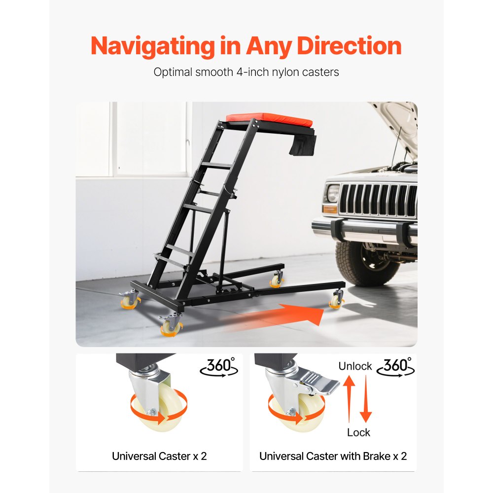 VEVOR Enredadera Superior Automotriz Altura Ajustable de 122-193 cm, Carga de 181 kg, Enredadera de Acceso al Motor con 4 Ruedas Giratorias, Enredadera Lateral Superior para Camión, Tractor, Camioneta