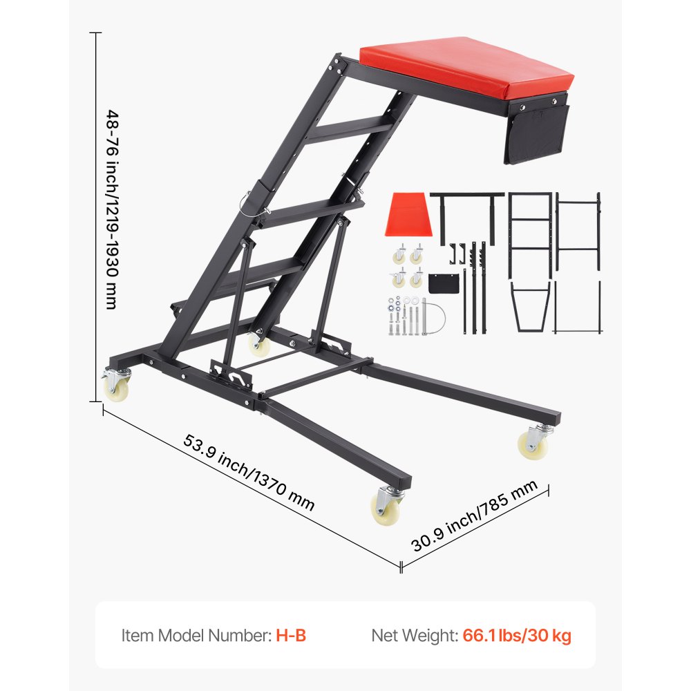 VEVOR Enredadera Superior Automotriz Altura Ajustable de 122-193 cm, Carga de 181 kg, Enredadera de Acceso al Motor con 4 Ruedas Giratorias, Enredadera Lateral Superior para Camión, Tractor, Camioneta