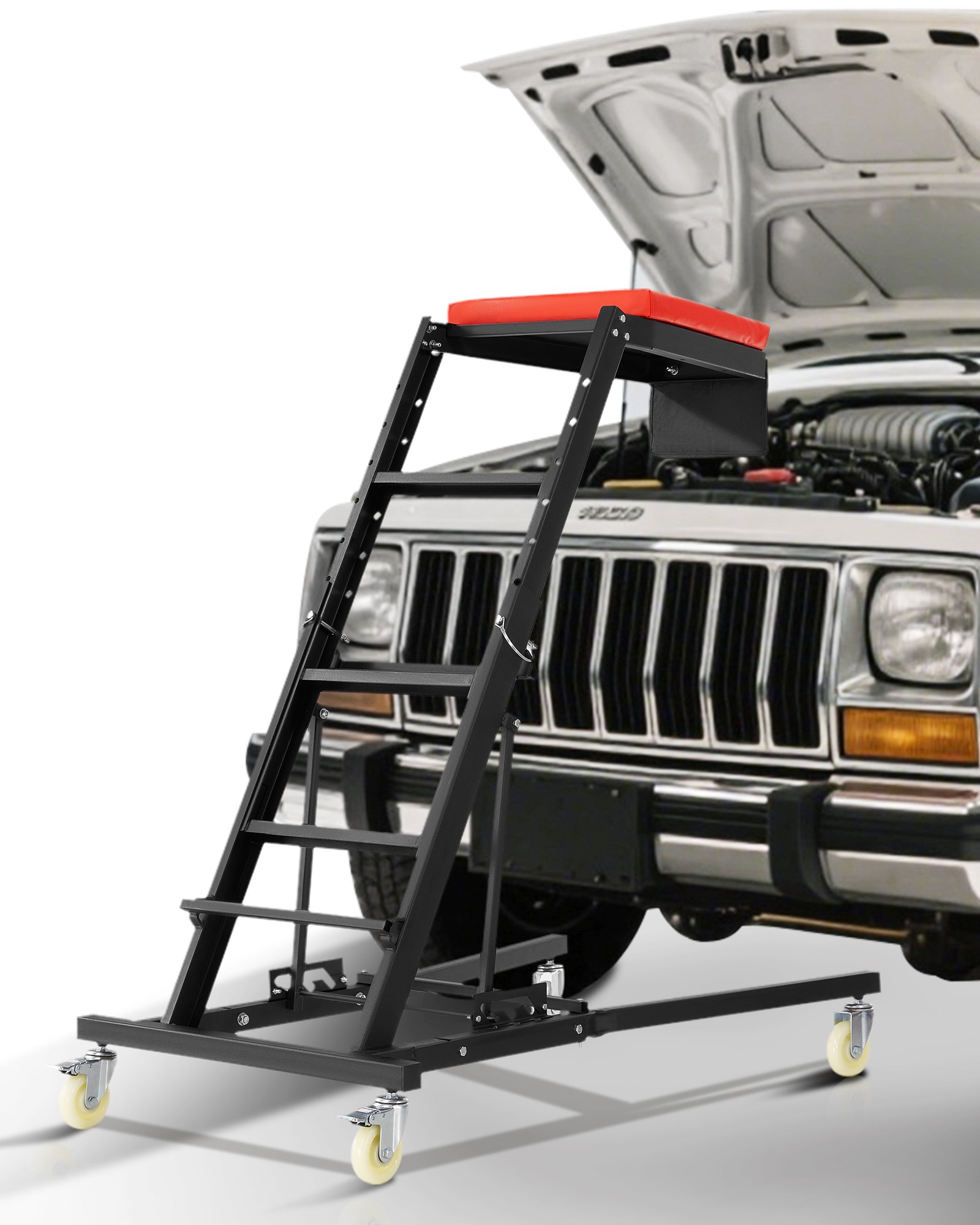 VEVOR Enredadera Superior Automotriz Altura Ajustable de 122-193 cm, Carga de 181 kg, Enredadera de Acceso al Motor con 4 Ruedas Giratorias, Enredadera Lateral Superior para Camión, Tractor, Camioneta