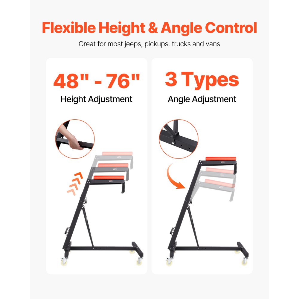 VEVOR Enredadera Superior Automotriz Altura Ajustable de 126-192 cm, Carga de 181 kg, Enredadera de Acceso al Motor con 4 Ruedas Giratorias, Enredadera Lateral Superior para Camión, Tractor, Camioneta