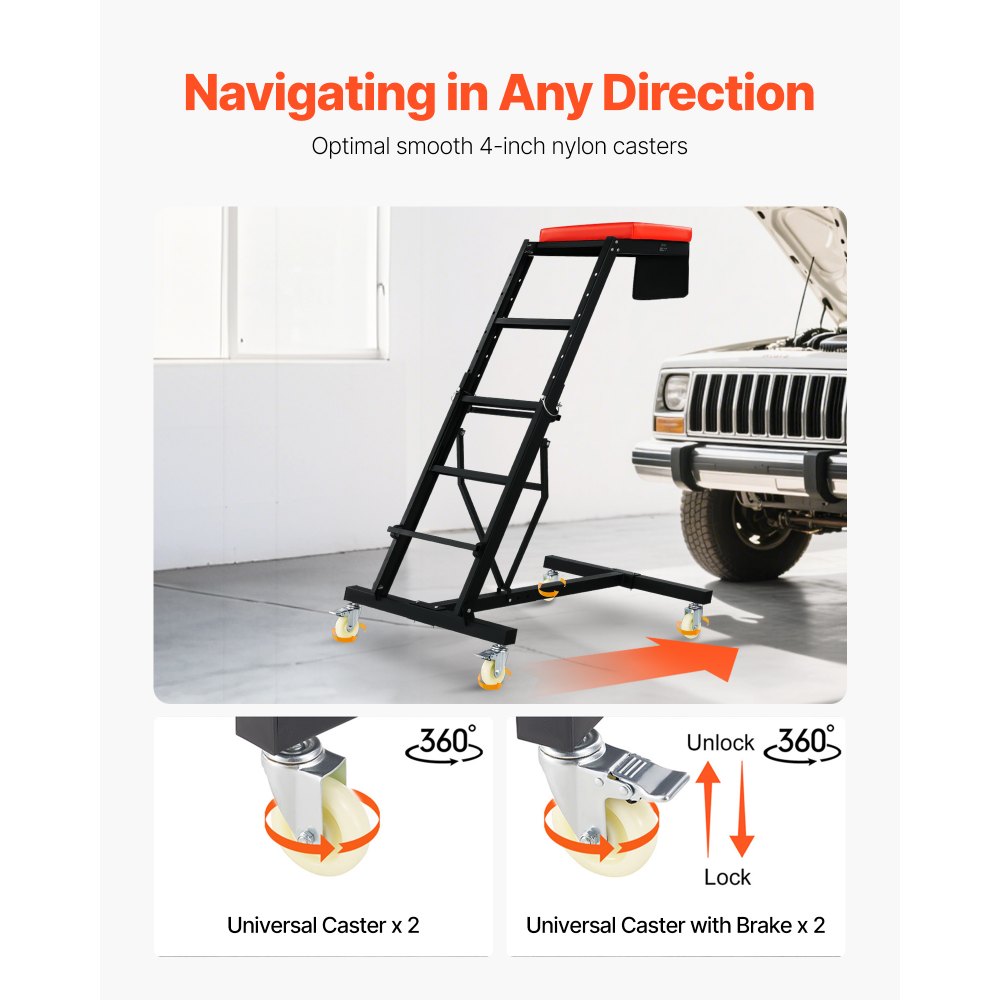 VEVOR Enredadera Superior Automotriz Altura Ajustable de 116-168,5cm, Carga de 181kg, Enredadera de Acceso al Motor con 4 Ruedas Giratorias, Enredadera Lateral Superior para Camión, Tractor, Camioneta