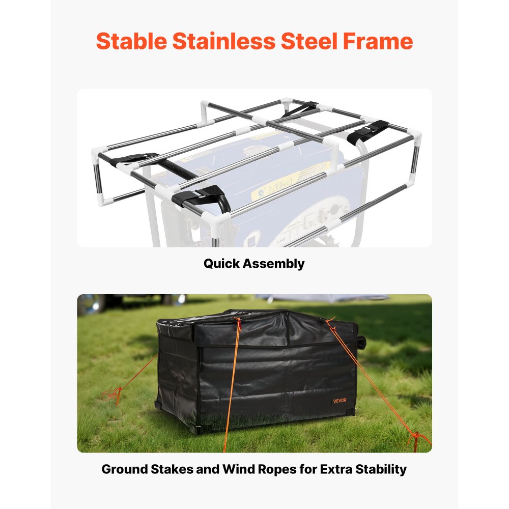 VEVOR Funda para Generador Impermeable de Ajuste Universal, para la Mayoría de Generadores de 3500 a 12000 W, con Tela Oxford 420D Resistente Gruesa y Malla de PVC, Negro, 860 x 605 x 530 mm