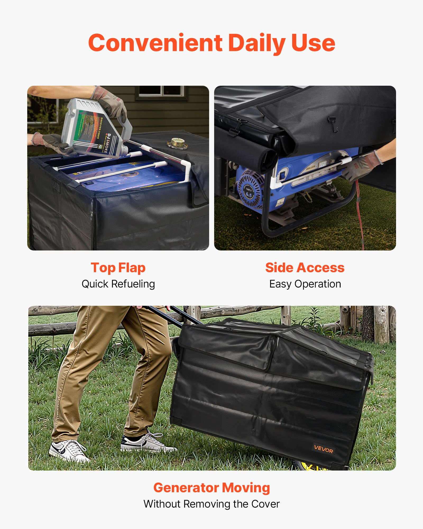 VEVOR Funda para Generador Impermeable de Ajuste Universal, para la Mayoría de Generadores de 3500 a 12000 W, con Tela Oxford 420D Resistente Gruesa y Malla de PVC, Negro, 860 x 605 x 530 mm