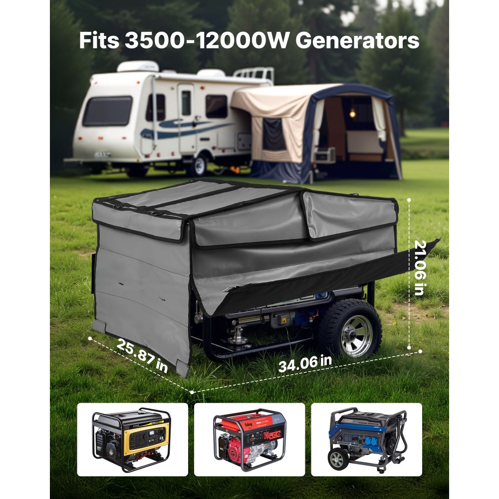 VEVOR Funda para Generador Impermeable, Ajuste Universal, para la Mayoría de Generadores de 3500 a 12000 W, con Tela Oxford 420D Resistente y Gruesa Malla de PVC, Color Gris, 865 x 657 x 535 mm