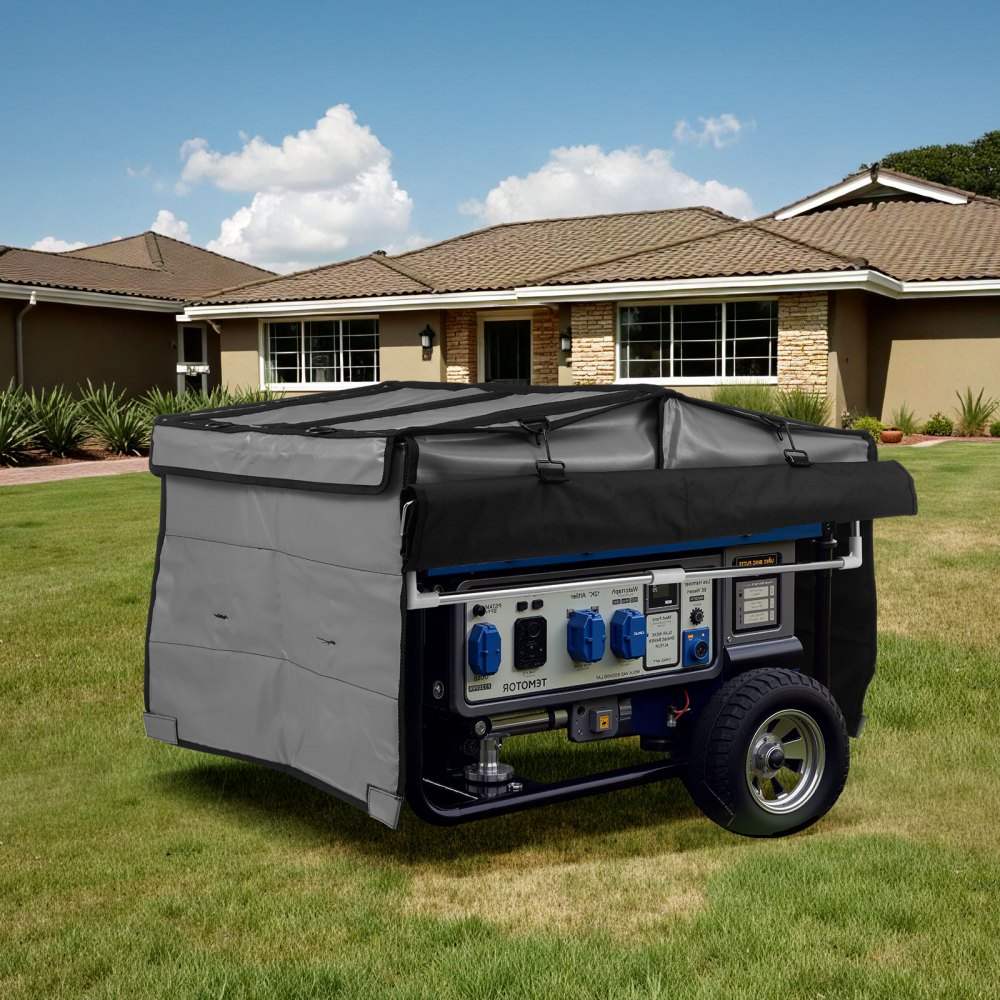 VEVOR Funda para Generador Impermeable, Ajuste Universal, para la Mayoría de Generadores de 3500 a 12000 W, con Tela Oxford 420D Resistente y Gruesa Malla de PVC, Color Gris, 865 x 657 x 535 mm