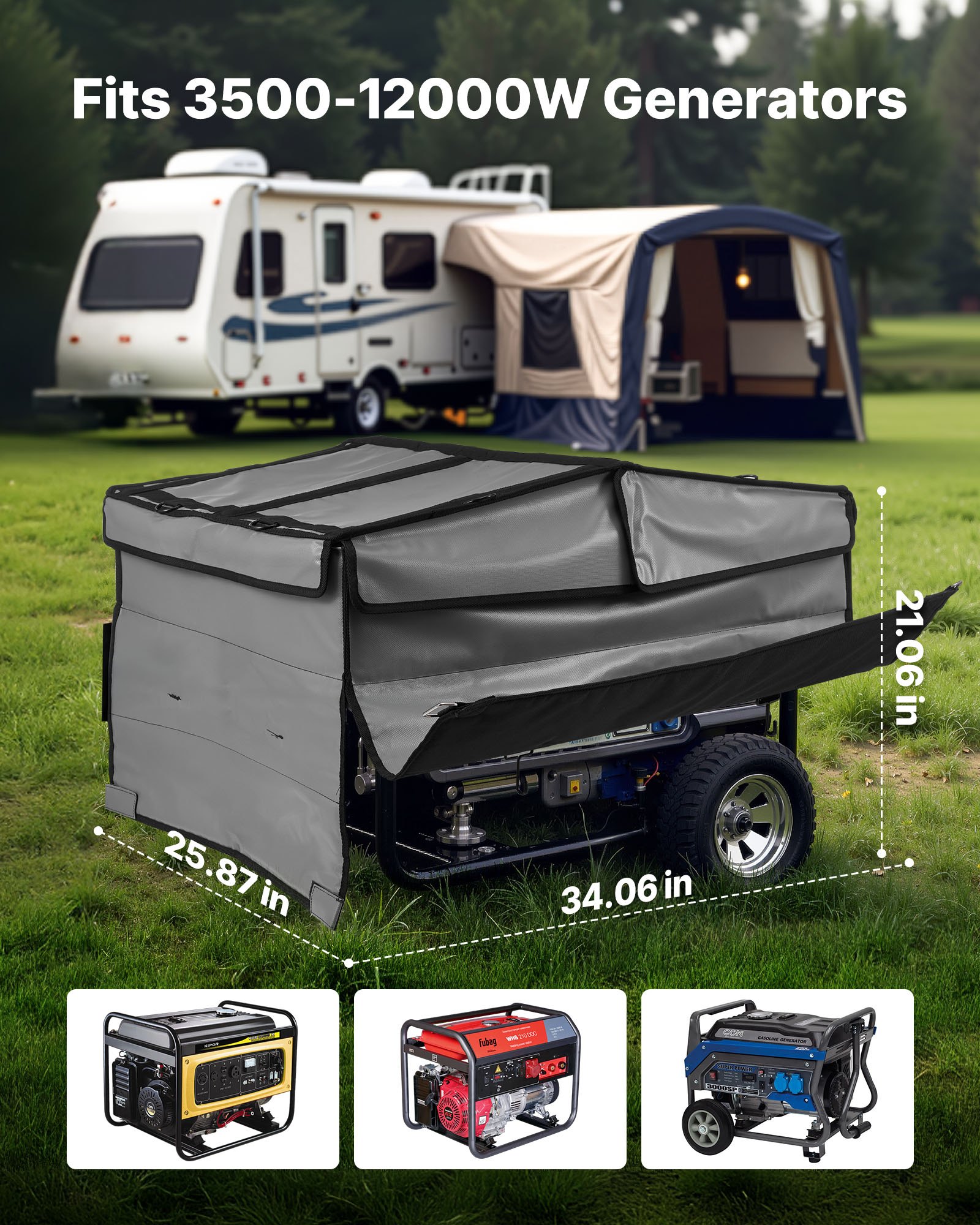 VEVOR Funda para Generador Impermeable, Ajuste Universal, para la Mayoría de Generadores de 3500 a 12000 W, con Tela Oxford 420D Resistente y Gruesa Malla de PVC, Color Gris, 865 x 657 x 535 mm