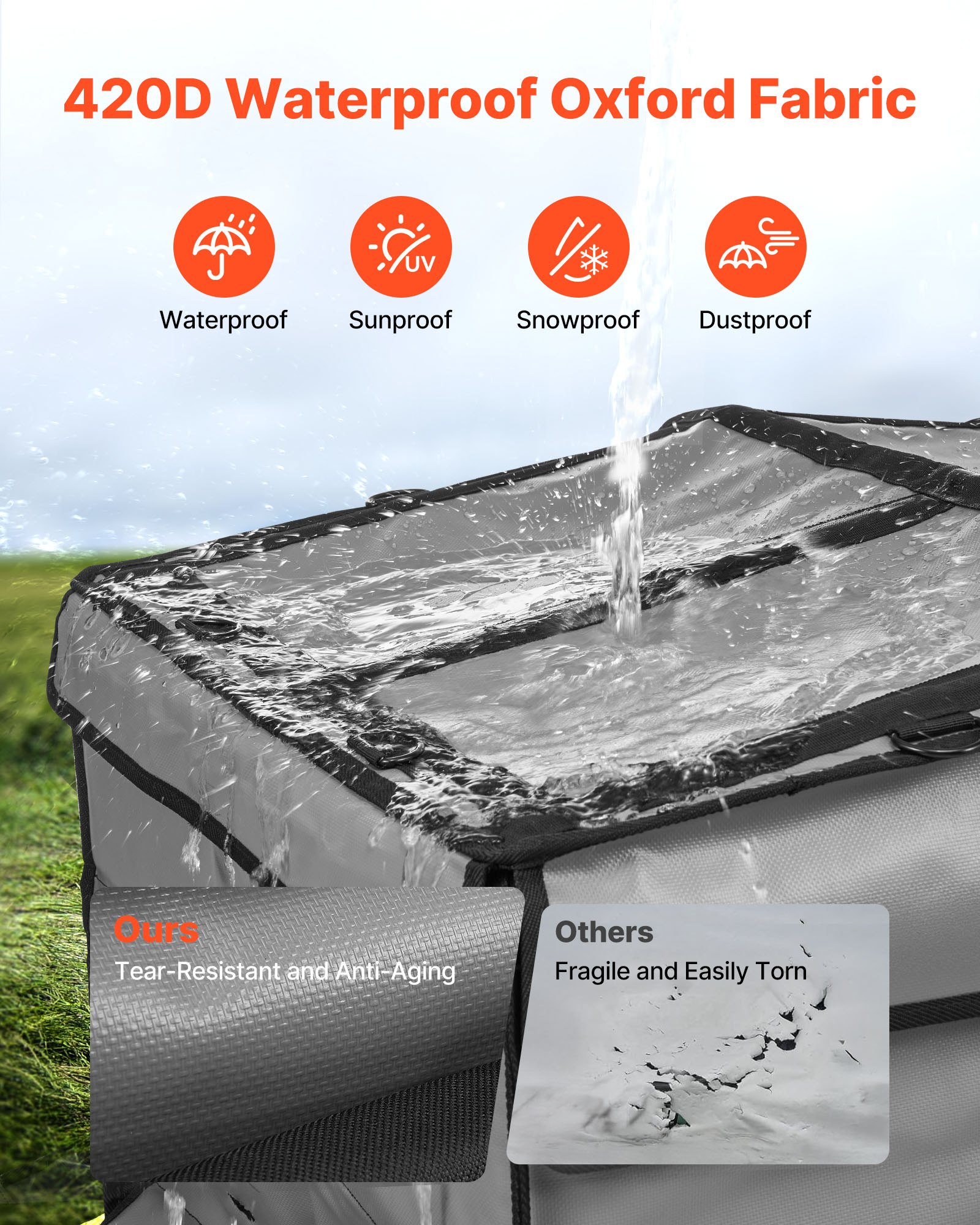 VEVOR Funda para Generador Impermeable, Ajuste Universal, para la Mayoría de Generadores de 3500 a 12000 W, con Tela Oxford 420D Resistente y Gruesa Malla de PVC, Color Gris, 865 x 657 x 535 mm