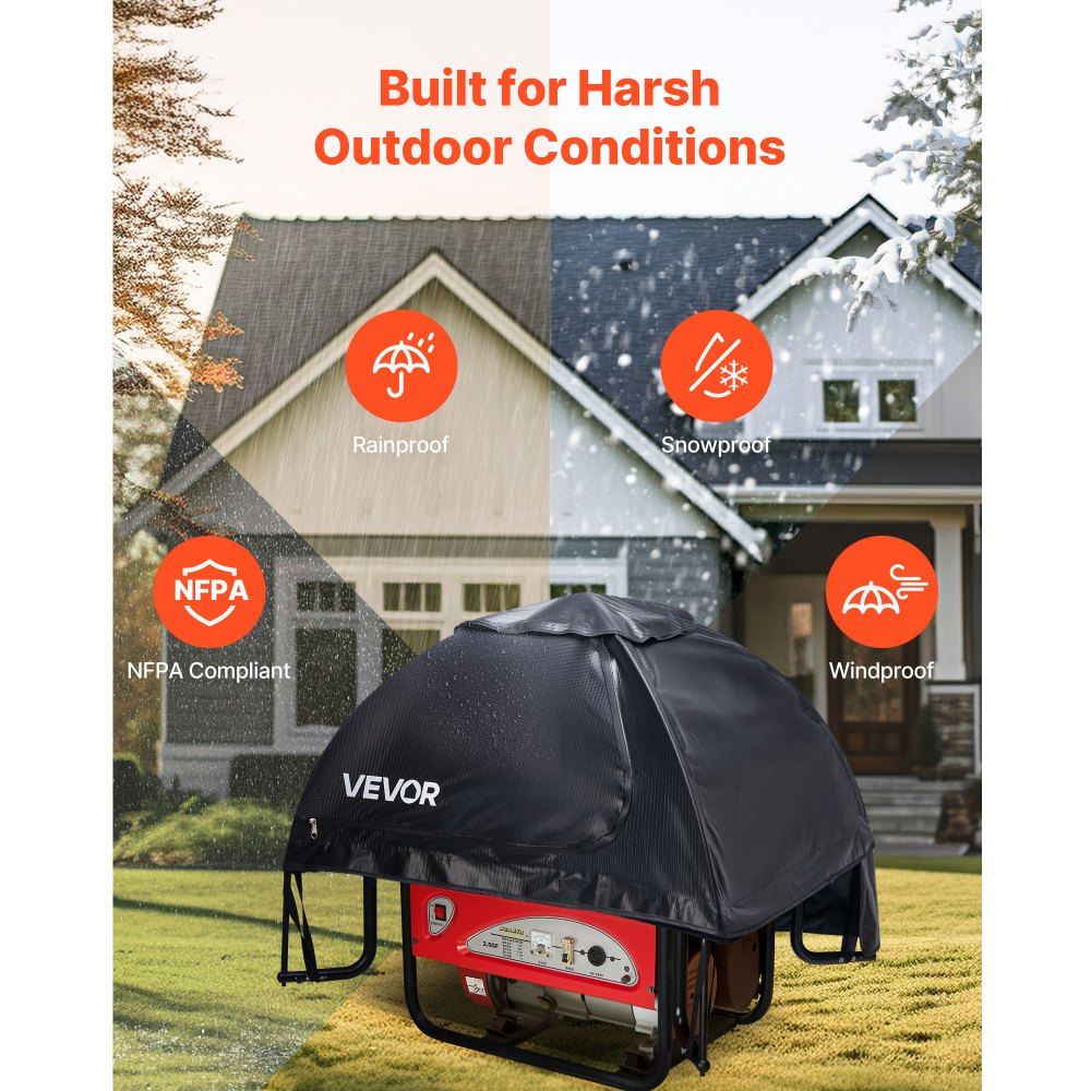 VEVOR Funda para Generador Impermeable, Ajuste Universal, para la Mayoría de Generadores con Perímetro de 180 a 274 cm, Portátil, con Tela Oxford Gruesa y Resistente, Negro, 915 x 660 x 660 mm