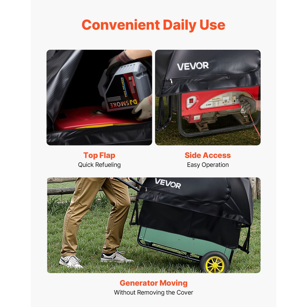 VEVOR Funda para Generador Impermeable, Ajuste Universal, para la Mayoría de Generadores con Perímetro de 180 a 274 cm, Portátil, con Tela Oxford Gruesa y Resistente, Negro, 915 x 660 x 660 mm