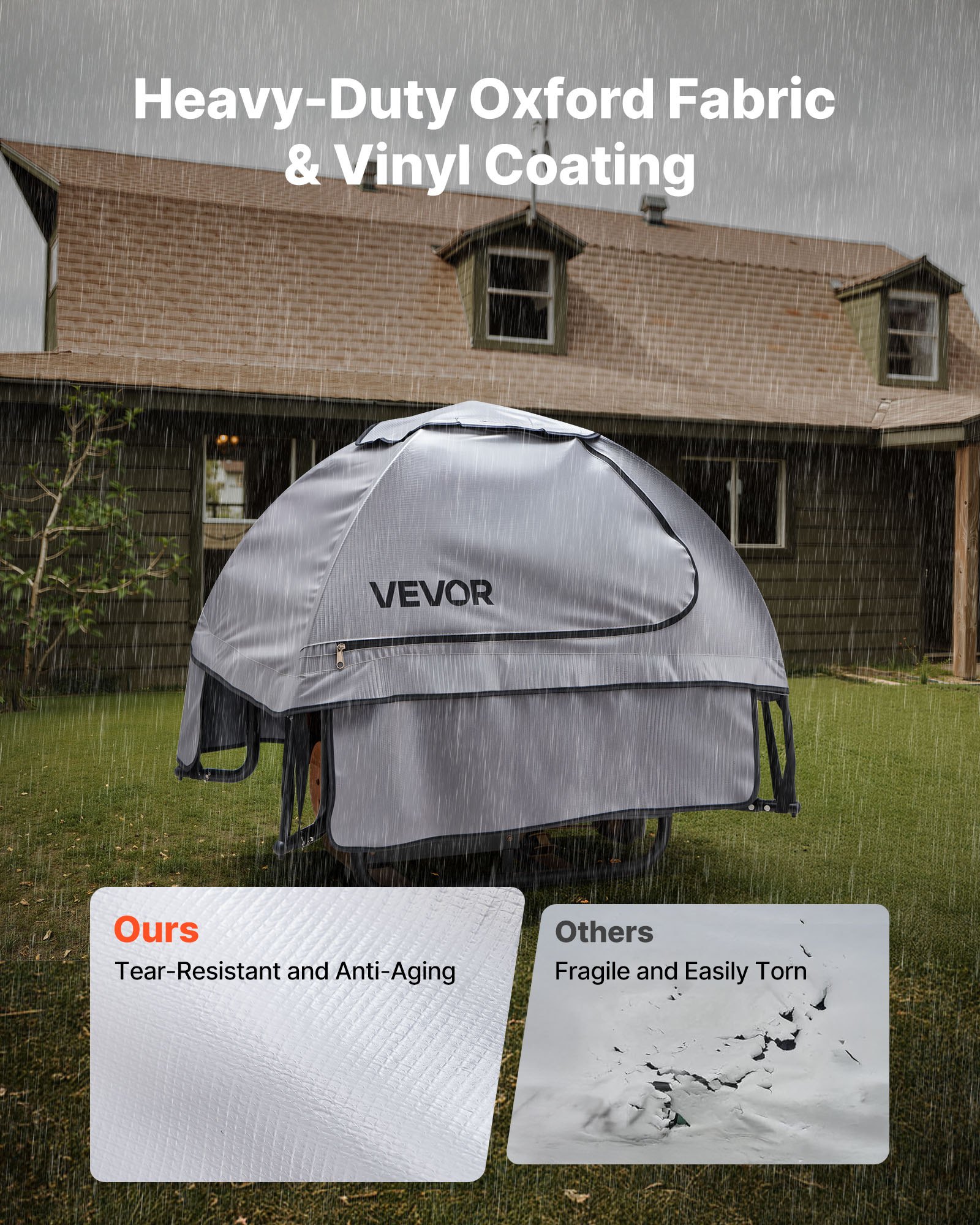 VEVOR Funda para Generador Impermeable, Ajuste Universal, para la Mayoría de Generadores con Perímetro de 180 a 274 cm, Portátil, con Tela Oxford Gruesa y Resistente, Gris, 915 x 660 x 660 mm