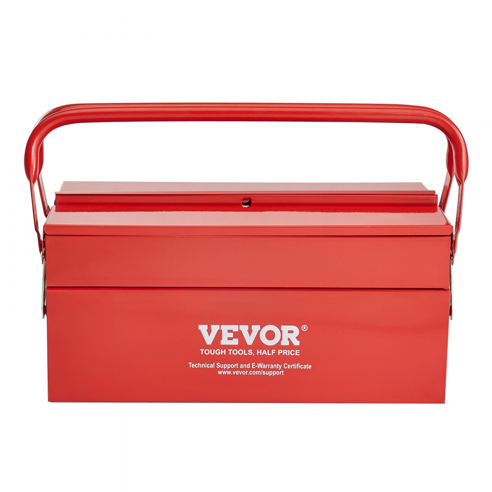 VEVOR Tool Box 355.6x200x165mm, 2-Tier, 3 Compartments, Tool Chest with Handle & Lock Hole, Powder-Coated Steel, Tool Case for Household, Factory, Warehouse, Repair Shop, Red