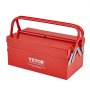 VEVOR Caja de Herramientas Portátil Plegable de Metal 355,6 x 200 x 165 mm de 2 Niveles y 3 Bandejas con Asa y Orificio para Cerradura, Caja de Herramientas para Almacén, Taller de Reparación, Rojo