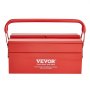 VEVOR Caja de Herramientas Portátil Plegable de Metal 355,6 x 200 x 165 mm de 2 Niveles y 3 Bandejas con Asa y Orificio para Cerradura, Caja de Herramientas para Almacén, Taller de Reparación, Rojo