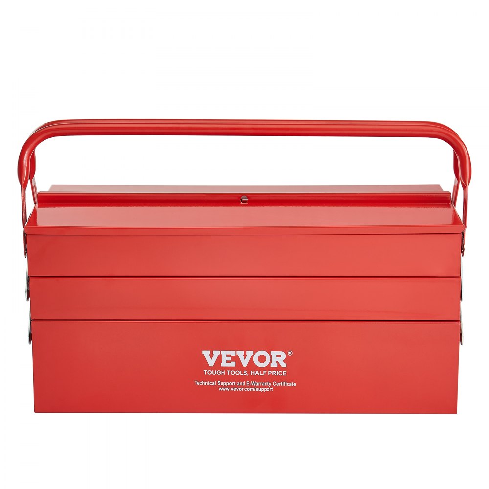 VEVOR Caja de Herramientas Portátil Plegable de Metal 457,2 x 200 x 215 mm de 3 Niveles y 5 Bandejas con Asa y Orificio para Cerradura, Caja de Herramientas para Almacén, Taller de Reparación, Rojo