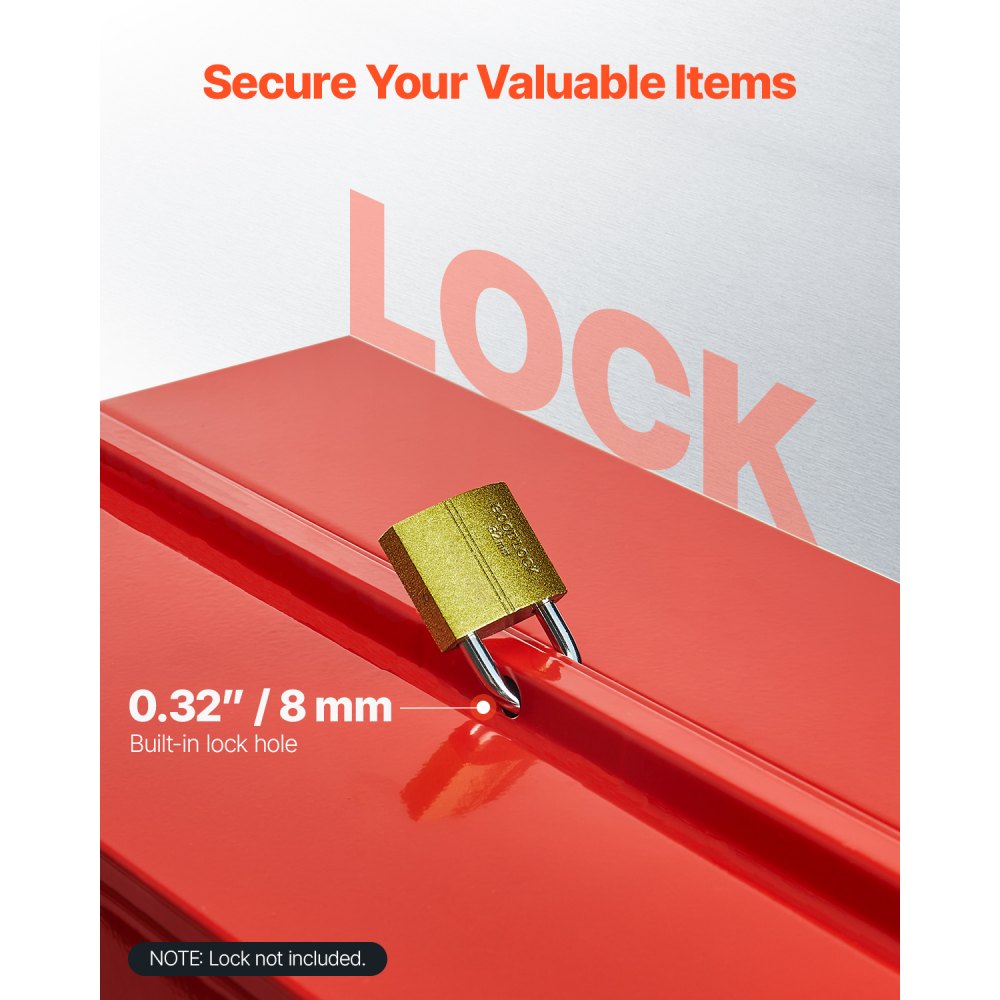 VEVOR Tool Box 457.2x200x215mm, 3-Tier, 5-Compartment, Tool Chest with Handle and Lock Hole, Powder-Coated Steel, Tool Case for Household, Factory, Warehouse, Repair Shop, Red