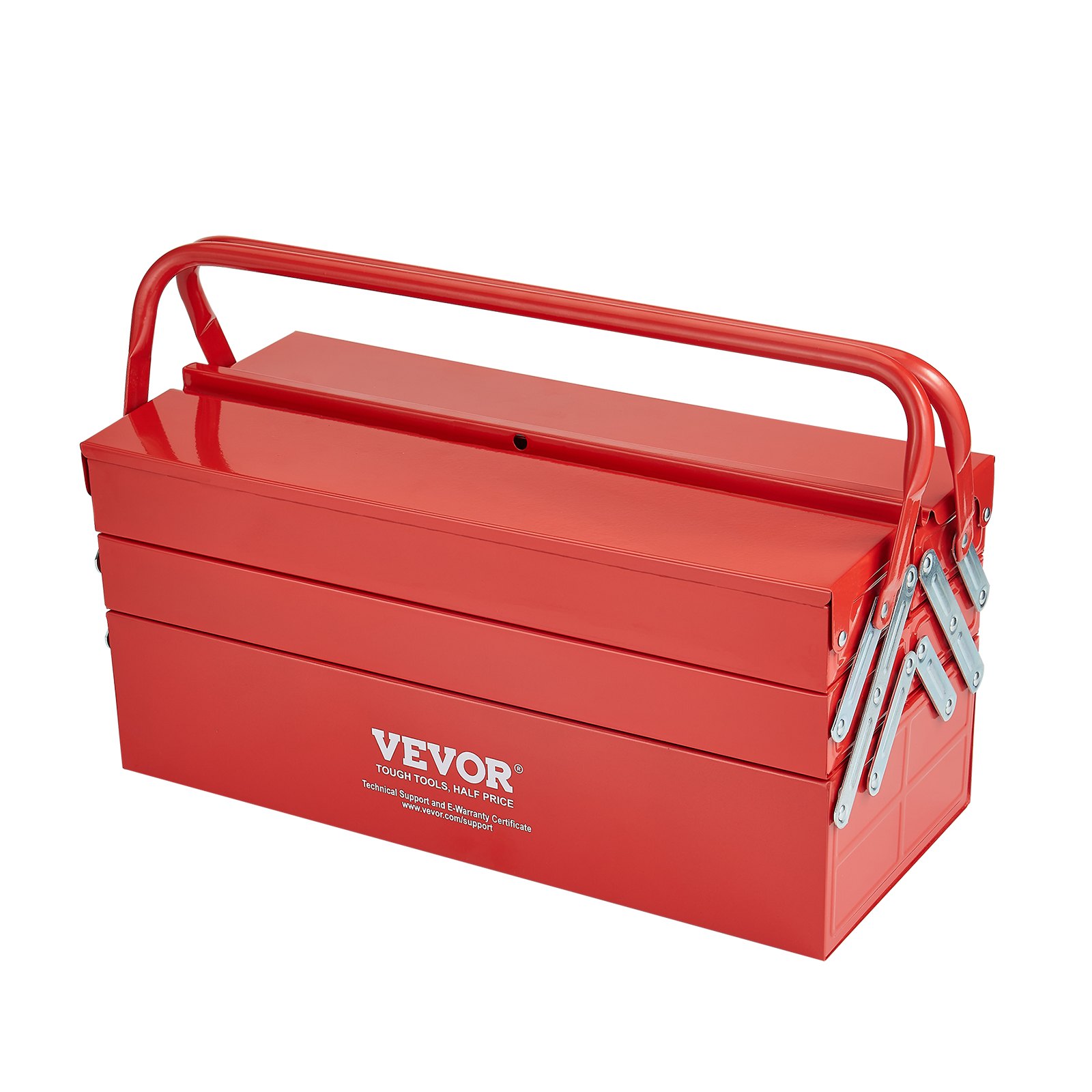 VEVOR Caja de Herramientas Portátil Plegable de Metal 457,2 x 200 x 215 mm de 3 Niveles y 5 Bandejas con Asa y Orificio para Cerradura, Caja de Herramientas para Almacén, Taller de Reparación, Rojo