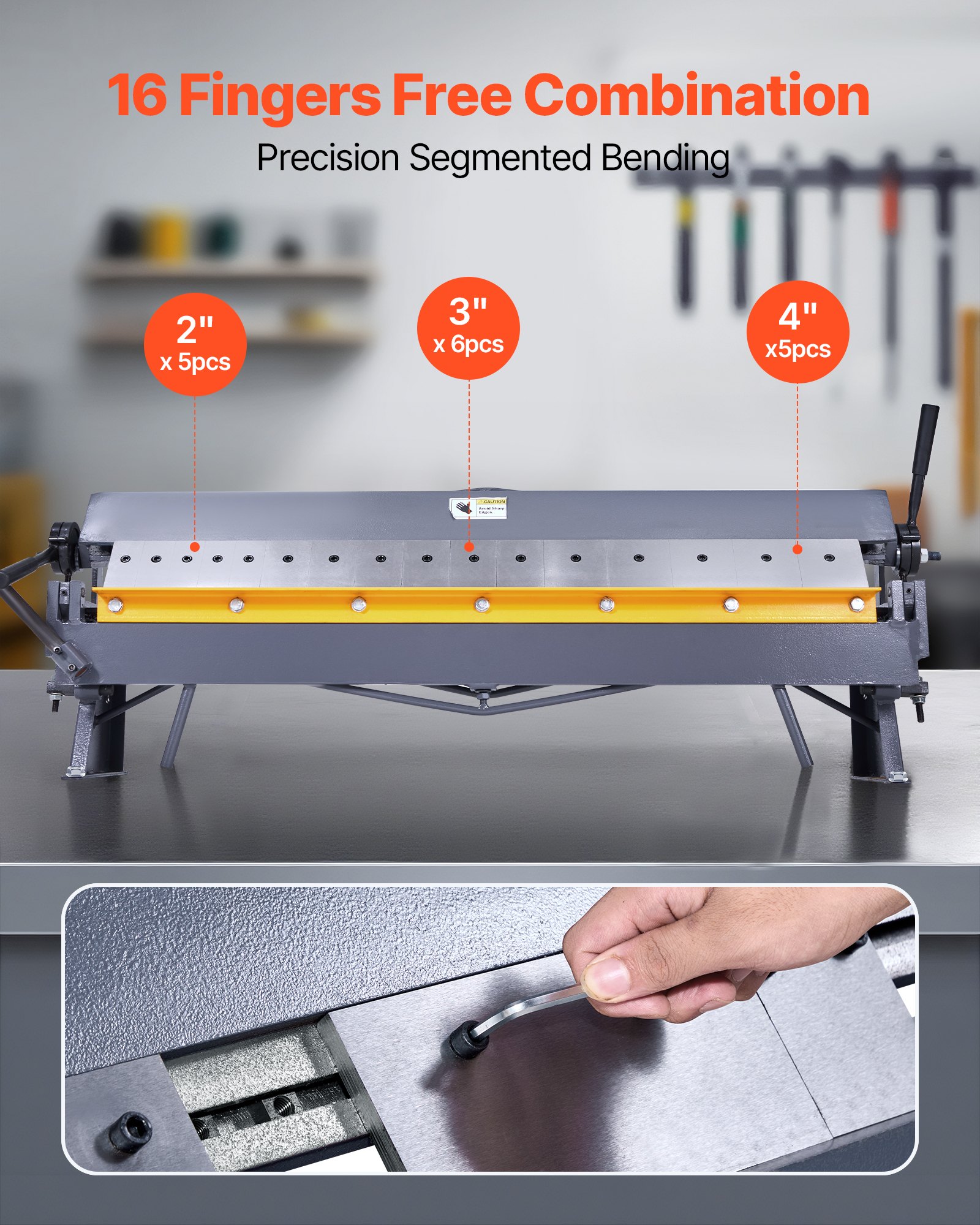 VEVOR Dobladora de Cajas y Bandejas, Dobladora de Chapa Metálica de 122 cm, Capacidad para Acero Dulce de 1,5 mm, Ajustable de 0-135°, Máquina Plegadora de Metal con 16 Dedos para Doblado Preciso