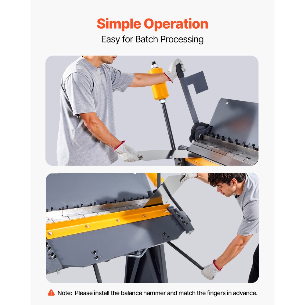 VEVOR Box and Pan Brake, 1220 mm Sheet Metal Bending Brake, 12-Gauge Mild Steel Capacity, 0-135 Degree Adjustable, Metal Bender Machine with 8 Fingers, Heavy-Duty Aluminum Folder for Precise Bending